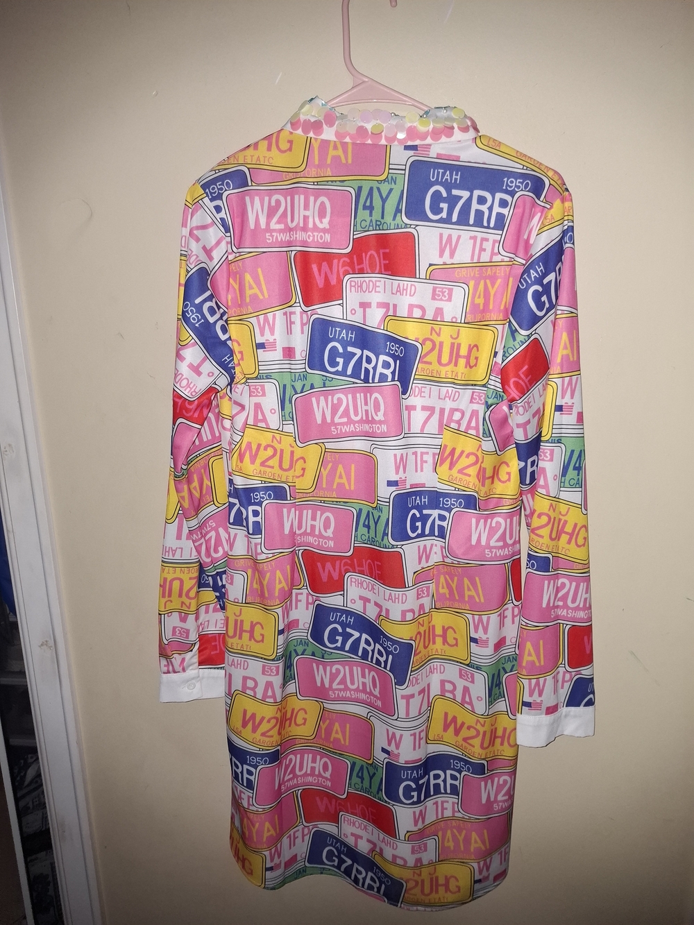 Retro License Plate Print Ruffle-Front Dress - Pink Multi - Picture 4 of 9